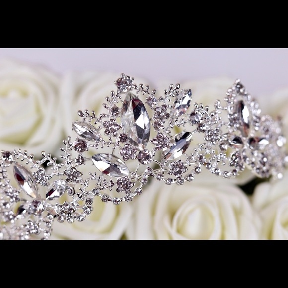Baroque bridal tiara crown crystal silver wedding main image 8